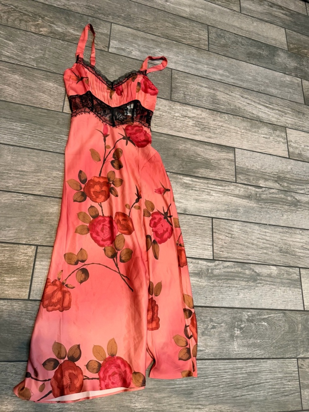 New Kimchi Blue Liz Lace Trim Satin Slip Midi Dress - Picture 4 of 5